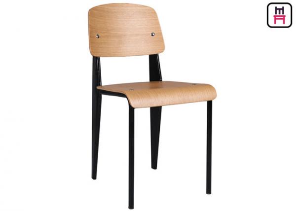 Nordic Minimalism Metal Restaurant Chairs Leather / Wood Seats Library Style