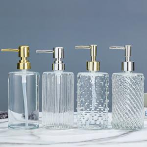 China Hot Stamping 420ml Glass Soap Dispenser For Press On Hand Sanitizer And Soap Liquid supplier