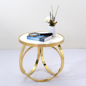 China Unique design stanieless steel frame marble top end table round side table for living room wholesale