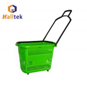 Plastic HDPP Supermarket Basket With Wheels 45L Capacity