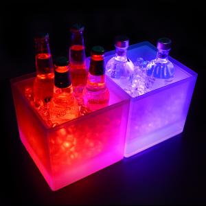 Modern Square LED Ice Bucket ,  Double Layer Light Up Champagne Bucket Transparent