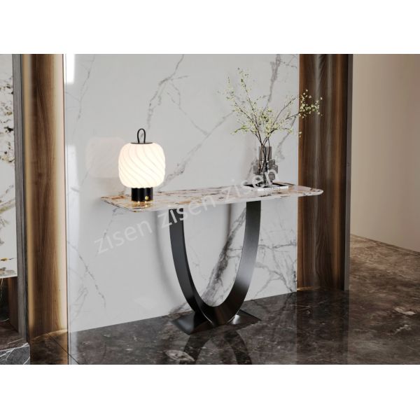 Ceramic Marble Console Table With Oval Hollow Base
