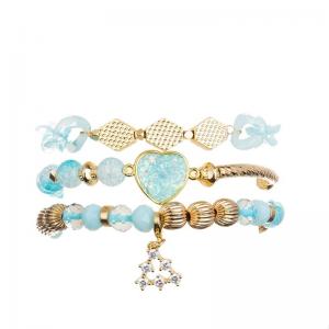 China Blue Plactic Chain Gold Metal Beads Handmade Bracelet For Women Party supplier