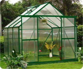 China Double Doors Sturdy 4mm Twin-wall Polycarbonate Sheets Greenhouse 8' X 6' wholesale