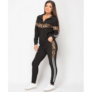 China                  Womens Tracksuits Cotton Polyester Leopard Print Side Stripe Women Jogging 2 Pieces Set              supplier