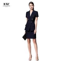 China Dark Navy Slim Fit Blazer for Ladies Office Short Sleeve Women's Suits Collar V-neck on sale