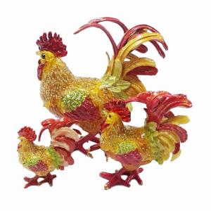 China Art Collectible Metal Rooster Statue Trinket Box Roosters on Old Metal Trinket Box supplier