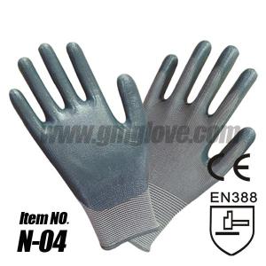 Nylon Nitrile Coated Gloves , Gray yarn