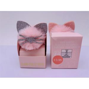 China Glitter Soft Pom Pom Hair Tie , Cute Cat Shape Pink Small Ponytail Holder supplier