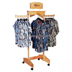 Hanging Clothing Store Fixtures Simple Freestanding Wooden Clothes Rack For Promotion