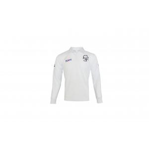 180GSM Lapel Collar Men White Long Sleeve T Shirt With Buttons And Embroidery