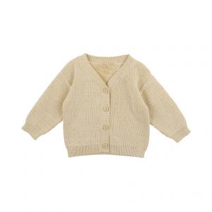 100% Cotton Custom Made Sweaters Neutral Baby V-Neck Rib Knitted Cardigan Button Front Drop Shoulder Sweater For Spring