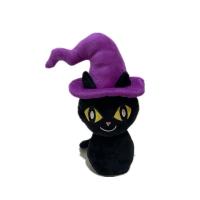China 20cm Halloween Talking Black Cat W/ Purple Hat Recording Stuffed Toy on sale