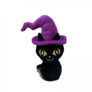 China 20cm Halloween Talking Black Cat W/ Purple Hat Recording Stuffed Toy supplier