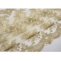 China Golden Corded Floral Embroidered Tulle Fabric Scalloped Edge For Wedding Dresses on sale