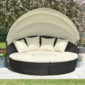 KD Round Wicker Outdoor Rattan Daybed In All Weather With 4pcs Pillow