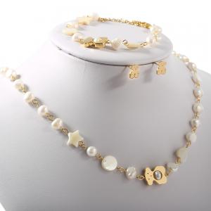 White Pearl Stainless Steel Gold Or Silver Jewelry Set For Lady Classic