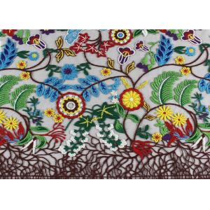 China Multi Colored French 3D Floral Embroidered Lace Fabric / Netting Fabric For Girls Dress supplier