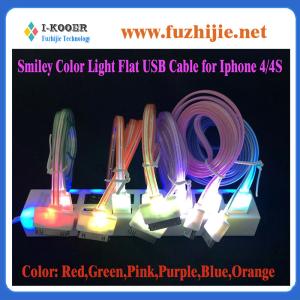 China I4 Simley Colorful LED light Flat USB Cable for Iphone 4/4S Phone sync Data Chagrging wholesale