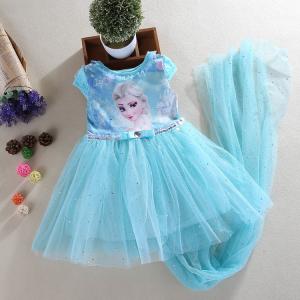 China Frozen series princess short sleeve girl's 100% cotton lining sequins  cosplay dress with long cloak supplier
