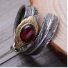 Red Agate Oxidized Feather 925 Sterling Silver Adjustable Ring (052639RED)