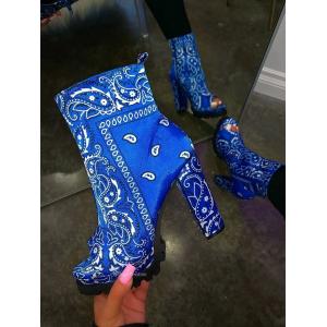 Blue Satin Leather OEM Women'S High Heel Platform Boots Anti Slippery