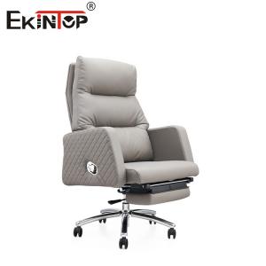 Multi-functional Reclining Grey Leather Office Chair with Footrest