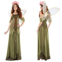 China Women's Halloween Role-Play Forest Princess Costume Green Off Shoulder Long Dress Sets Style on sale