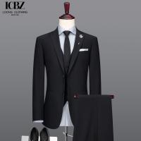 China Customized Wool/Silk Men's Business Suit in Dark Color with Single Breasted Closure on sale
