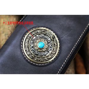 New Handmade Wallet Men And Women Long Zipper Bag Ethnic Style Vertical Genuine Leather Rotating Nine-Square Wallet Men And Women