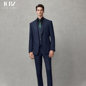 China Men's Blue Striped Business Casual Suit American Formal Groom Wedding Dress Blazer Suit supplier
