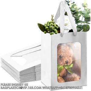 Paper Gift Bags With Clear Window Flower Bouquet Bags for Present Bridal Shower Festivals Party (White)