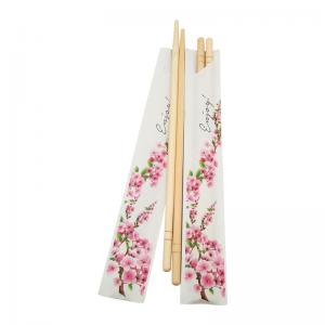 Eco Friendly SGS Round Bamboo Chopsticks Printed Sleeves Disposable