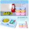 China Contenedores de bocadillos reutilizables de silicona con tapas, 3 paquetes de doble / 2 compartimientos Contenedor de caja de bocadillos para salsa de ensalada, contenedores de condimentos con tapas para control de porciones, viajes, picnic wholesale