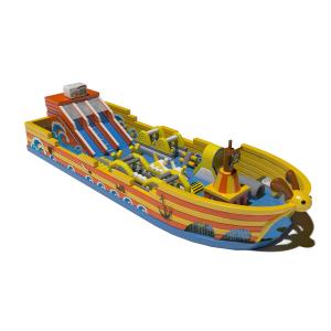 China Pirate Ship Inflatable Blow Up Bouncy Castle With Big Slides wholesale
