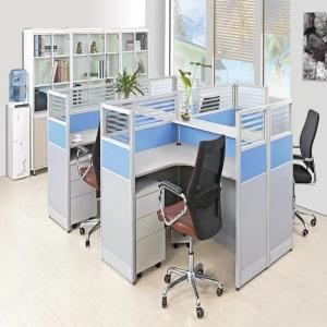 China ISO9001 Fashion Office Partition Glass Wall 4 Seater Cubicle MFC Modern Desk Dividers supplier