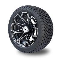 China Machined Gloss Black Golf Cart Wheel And Tire Combo 215/35-12 Low Profile DOT Tyres 4 Set on sale