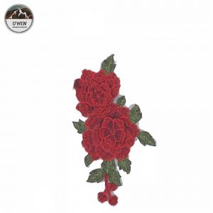 Red Peony Embroidery Patch for Clothes,Woven Patch Custom Pvc,Apparel Accessories Applique Patches Work Blouse Designs