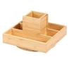 China Portapluma giratoria multifuncional de bambú para organizador de suministros de escritorio de arte 18x18x11.5cm wholesale