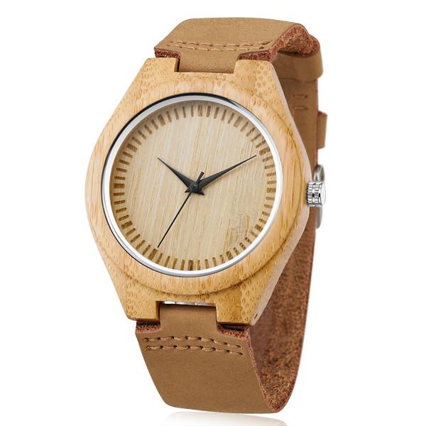 Fashion Design Wooden Quartz Watch , Leather Strap Japan Movement Bamboo Wrist