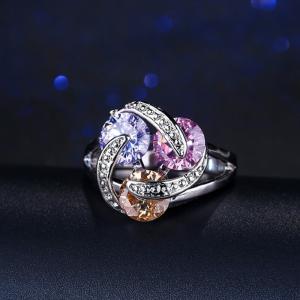 Luxury Female Big Crystal Round Engagement Ring Cute 925 Silver Zircon Stone Ring Vintage Wedding Rings For Women