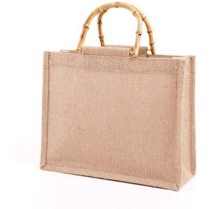 China O laço de bambu do saco de compras portátil da juta de serapilheira trata Tote Grocery Bags reusável para mulheres supplier