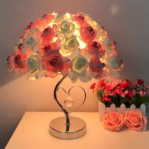 China Romance Rose LED Desk Lamp Switch Control Modern Luxury Table Lamps For Bedroom on sale