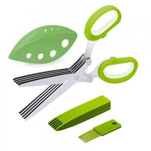 China Multipurpose Kitchen Chopping Scissors 5 Blade Herb Scissors Set With Cover supplier