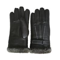 China Winter Lamb Fur Lined Mens Soft Leather Gloves With Belt Plain Style on sale