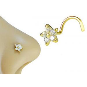 Flower Shape 18k Gold Diamond Nose Stud With 1.5mm 0.07ct 4 Pieces Genuine Diamonds