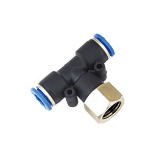 China PTF Branch Tee Type Female Connector Black Colour Pneumatic Tube Fittings supplier