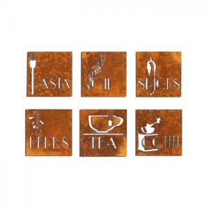 Square Set 6 Kitchen Wall Decorations Rusty Corten Steel House Signs