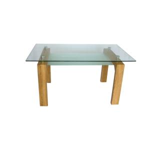 China Solid Wood Frame 2 Layer 10mm Tempered Glass Top Dining Table supplier
