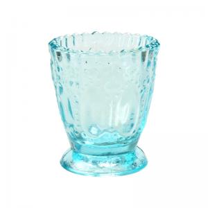 China Recycled Blue Glass Candle Jars Ribbed 4OZ Small Coloured Glass Candle Holders supplier